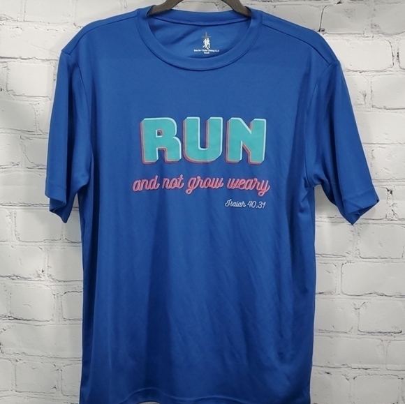NWOT "Run and not grow weary" Isaiah 40:31 T-Shirt, Dri-Fit Athletic Material - Picture 1 of 6